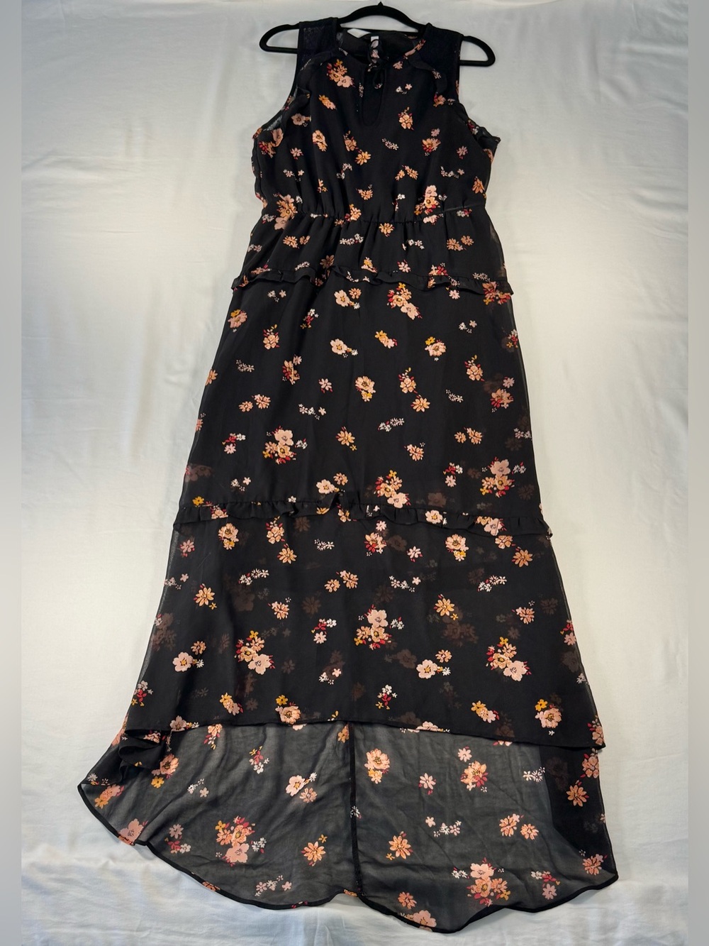 Xhilaration Size M Black Peach Floral Maxi Sleeveless Lined Dress High Low - Picture 8 of 14